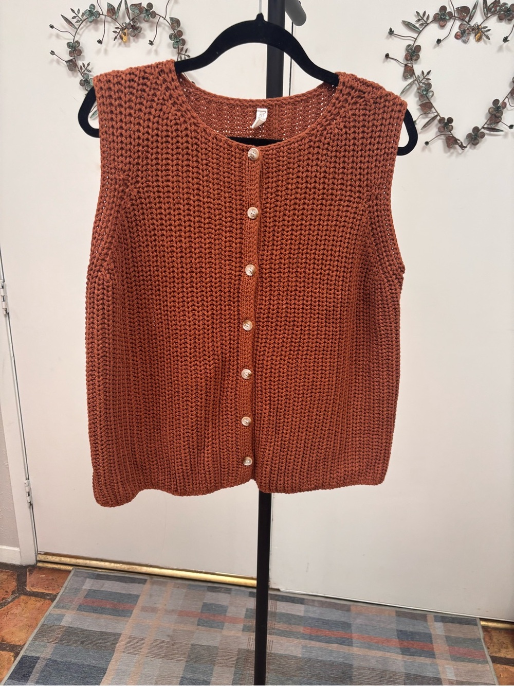 Chunky Knit Sleeveless Cardigan - Burnt Orange